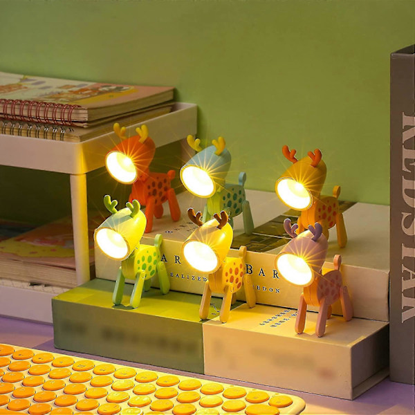 6 STK Mini LED Bordlampe Sød Lille Telefonholder, Hjorteformet Natlampe Justerbar Telefonstander, Bærbar Læsebords Natlampe til Børn Studerende (6