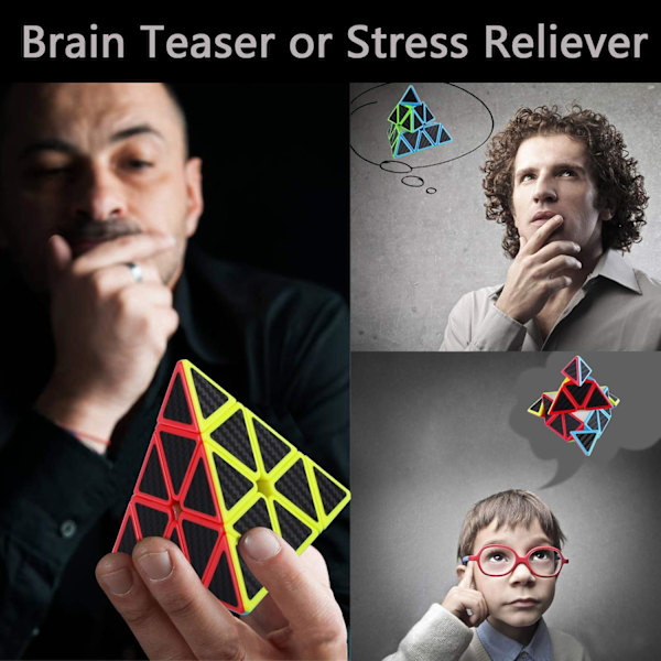 3x3 3x3x3 Pyramid Cube Smooth Speed Pyraminx Magic Cube 3D Puzzle Brain Teaser Stocking Filler för barn och vuxna Carbon Fiber