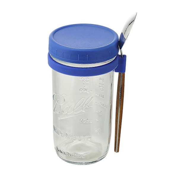 Glasbehållare för Havregryn med Sked - 350ml Flerfärgad 30 cl Mason Jar med Bred Öppning för Overnight Oats, Flingor, Yoghurt - Lufttät Förslutning och Läcksäkert Lock Blue 600ML