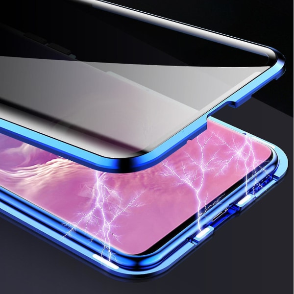 Magnetiskt fodral kompatibelt med Samsung Galaxy S23 Ultra, Anti Peeping fodral Dubbelsidigt härdat glas Skyddande Flip Shell 360 Full Body Protection M Blue