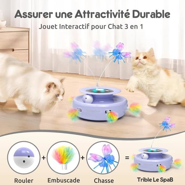 3-i-1 Interaktivt Elektrisk Kattelegetøj: Whack-a-Mole, Flagrende Sommerfugl og Bold; USB Genopladeligt