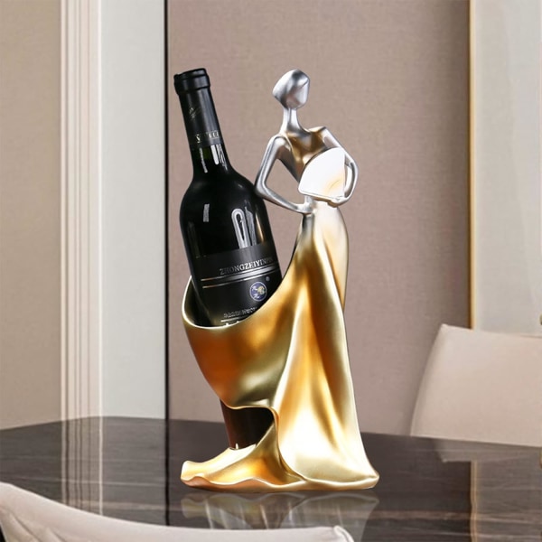 Vinreol, vinholder til en enkelt flaske, vinreol i moderne stil, bord- og bordspisebordsudsmykning, opbevaringsreol (guld)