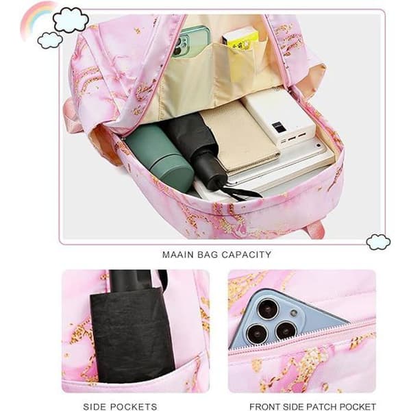 Skolryggsäcksset för barn (2 delar): Ryggsäck + matlåda – rosa
