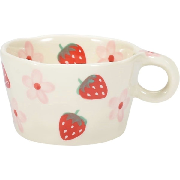Keramisk kaffekrus, sødt kreativt håndtrykt krusdesign til kontor og hjem, tåler opvaskemaskine og mikroovn, 200 ml til Latte Te Mælk (Strawb