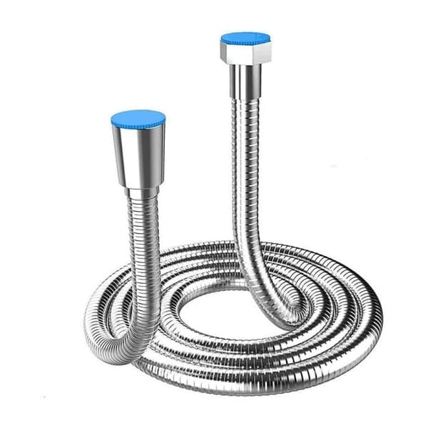 5m bruseslange i rustfrit stål med solide messingfittings, universal, revnebestandig, forkromet.