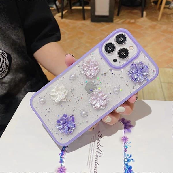iPhone 12 mini 3D Rosette Flowers Glitter Epoxy TPU -puhelin kotelo