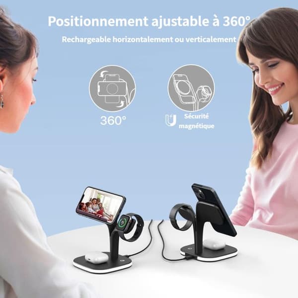 Trådløs induktionsoplader – Hurtig magnetisk ladestation – Til iPhone, AirPods, Apple Watch – Sort