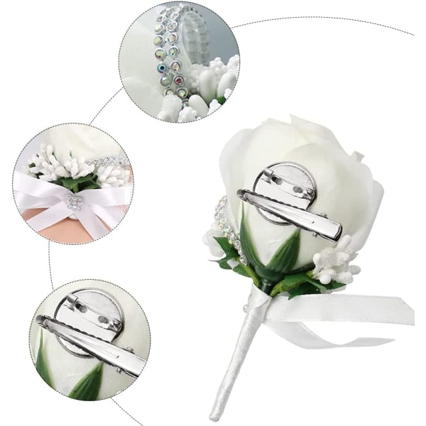 2 stk roser corsage, knapphulls corsage, bryllupsblomst corsage, bryllupsknapphull, brudgom knapphull, bryllupsknapphull hvit rose