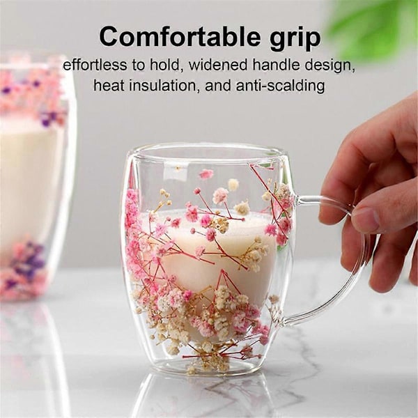 Kreativa Äkta Blomma Dubbelglas Hög Utseende Nivå Full Stjärna Torkad Blomma Mjölk Kaffe Glas 350ml Hushållskopp B