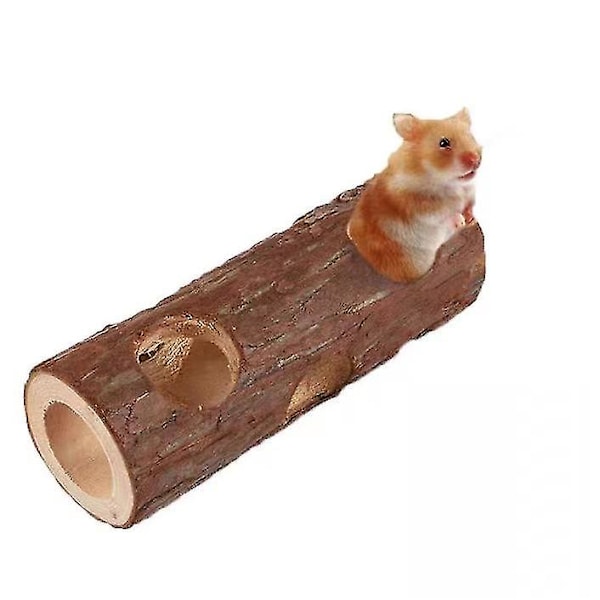 Yaju Naturlig Trä Hamster Tunnel Träning Röret Tugga Leksak Skog Ihålig Trädstam(1st, Brun)