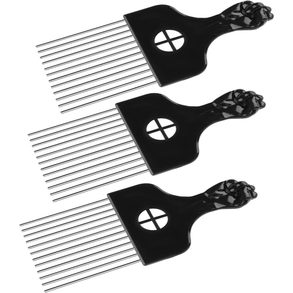 3 Pack Afro Comb Hair Metal Pick Peruukkipunoksen muotoiluun, Musta