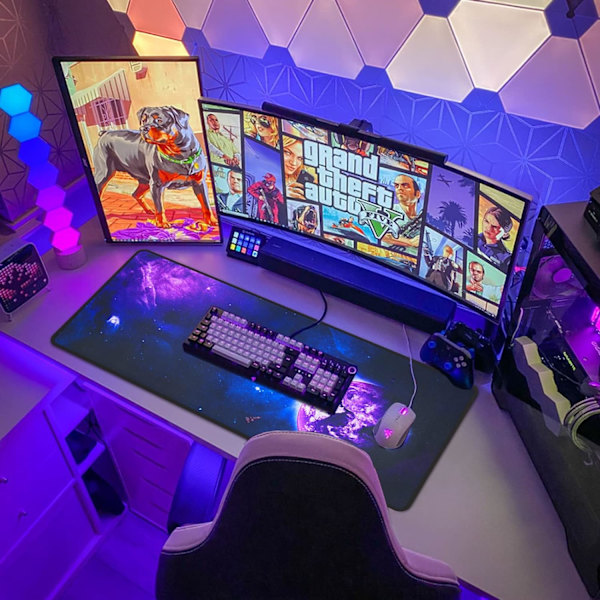 Stor Gaming Musemåtte (31,5 × 11,8 × 0,12 tommer) med syede kanter, udvidet musemåtte, holdbar skridsikker base i naturgummi, vaskbar tastaturpude