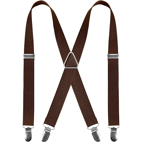 Herre seler med 4 klips X-form, justerbare elastiske seler til herrebukser, herre seler bryllup forretnings casual bukseseler (kaffe)