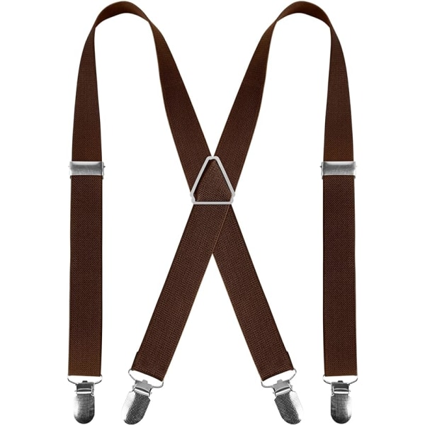 Herrhängslen med 4 clips X form, justerbara elastiska hängslen för herrbyxor, hängslen för män Bröllop Business Casual hängslen (kaffe)