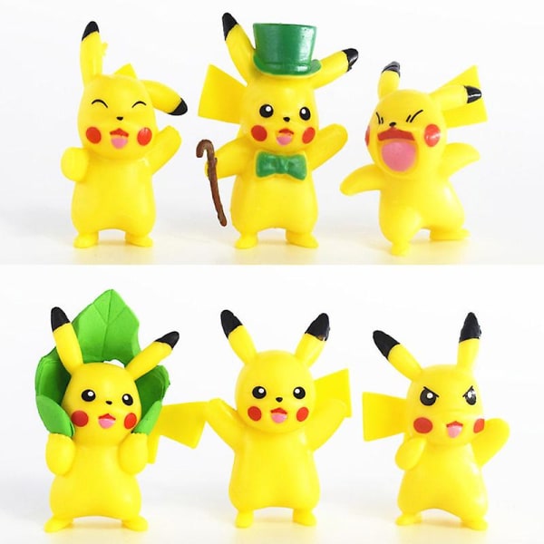 6 stk Pikachu Grønt Blad Mini Figurleke Modell Kakedekorasjon