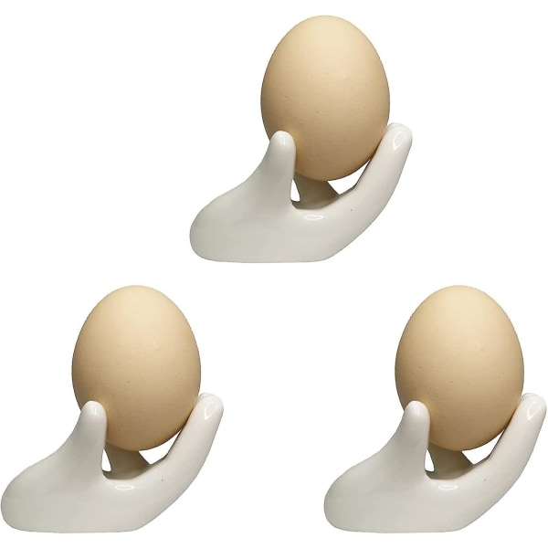 Sæt med 3 kreative keramiske håndformet æggekopholder Porcelænsæggebæger påskeæg displaystativ til hårdkogte æg Morgenmadsbord Køkkengave(hvid