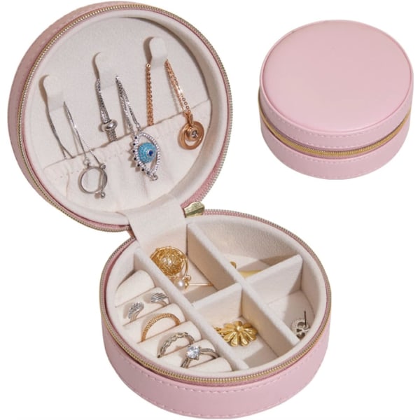 Smyckeskrin för kvinnor, litet case i läder, researrangör, en present till henne, rosa
