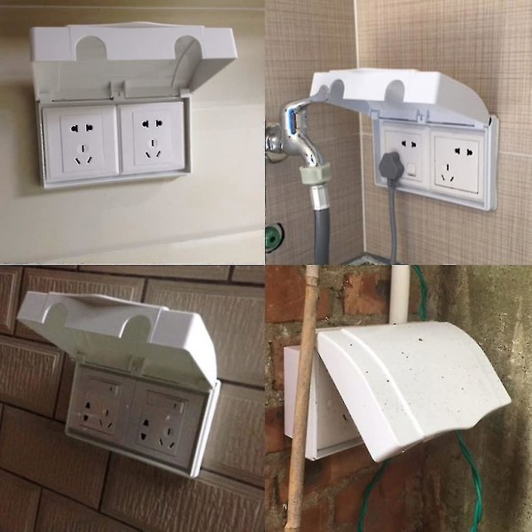 Double Socket Protective Cover Waterproof Electric Plug Socket Cover Safety Box White 1pcs