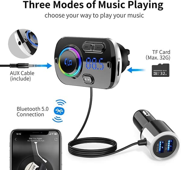 INF Langaton FM-lähetin autoon Bluetooth 5.0 QC3