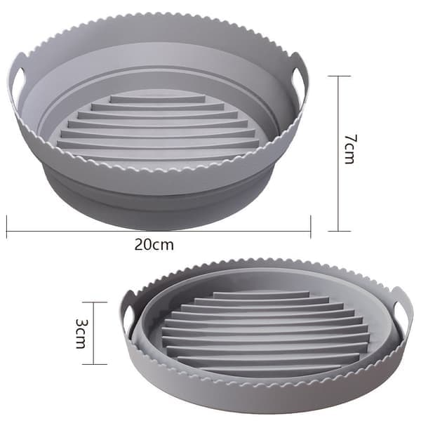 Silikoneform til Airfryer, Sammenfoldelig rund Airfryer silikoneform 20 cm Grå 20 cm Grå 20 cm