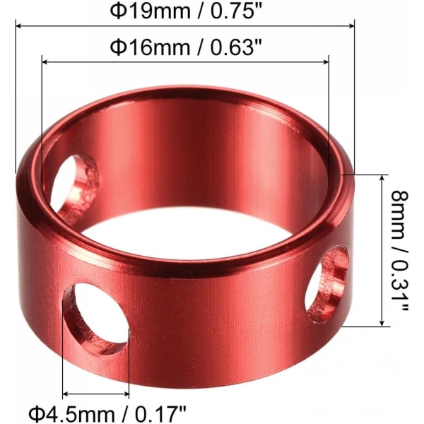 Ringtau-strammer, aluminium 4,5 mm 3 hull telttau-justerer for utendørs camping baldakin reise, rød pakke med 10