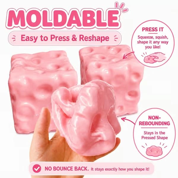 2-pak lyserødt oste-klemmelegetøj, blødt og formbart uden spring-back, vaselinefyldt oste-fidget-legetøj, sensorisk skrivebordslegetøj, sjov nyhedsgave 2 Pack/Pink