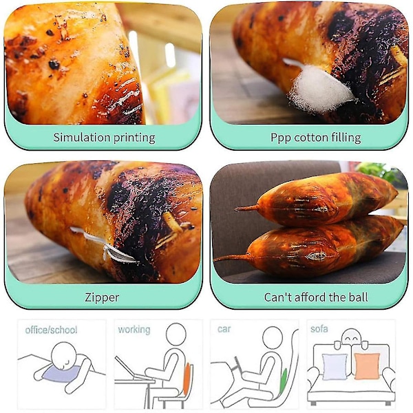 3D Simulering Mat Soffa Kudde Mjuk Ländrygg Plysch Leksak Kudde Plysch Fylld Grilled Hoof