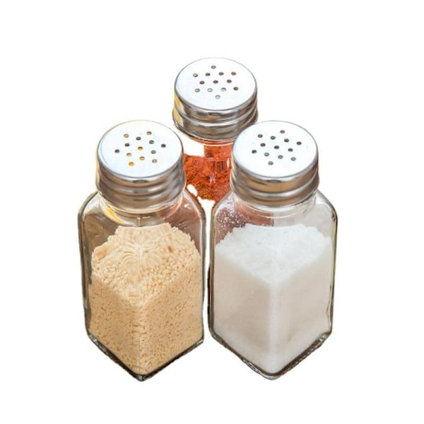 Set med 2 salt- och pepparkvarnar, glas med metall lock, höjd 9 cm, diameter 4 cm