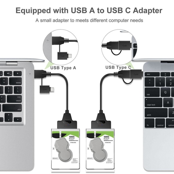 2 i 1 datakabel Usb3.0 til Sata Easy Drive-kabel Type-c til Sata-adapterkabel for 2,5 tommers harddisk