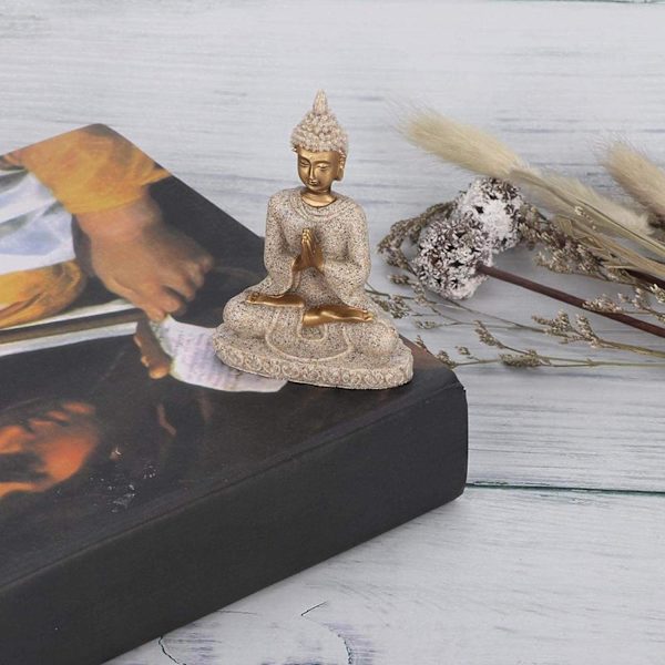 Håndlavet håndværk hjem ornament Buddha håndværk, udskæringsstatue, Buddha-statue, Buddha-figur til fødselsdagsgave til hjem til kontordekoration (en guld)