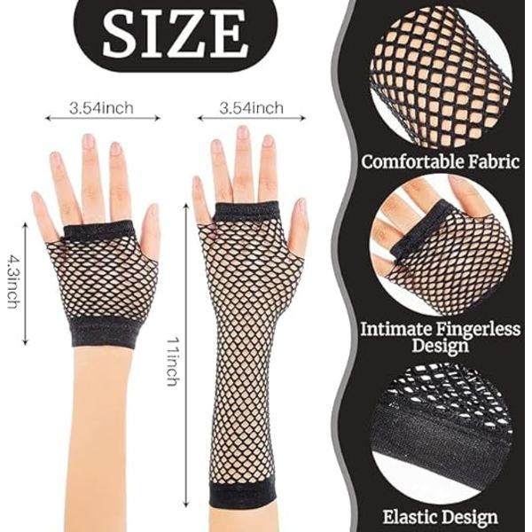 Sormittomat Fishnet-Hanskut Naiset Musta 80-luku Retro Vintage Nylon Venyvä Mesh-Hanskut Lapsille Tytöille Tanssi Disco-Pukujuhlat Tarvikkeet Long and Short