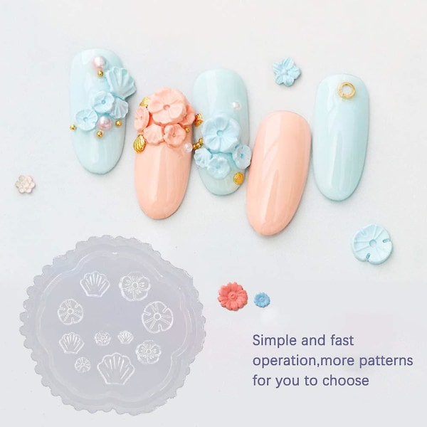 5 stk Blomster 3d Silikon Nail Art Mold, Kompatibel med Nail Diy dekorasjonsverktøy, Nails Art Carving Mold