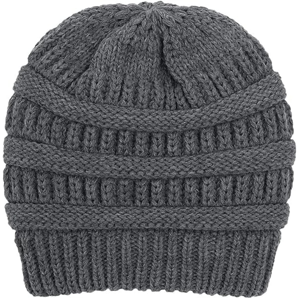 Talvinen lämmin neulottu hattu satiinivuorella, kaapeli neulottu beanie, paksu löysä kallohattu naisille (harmaa)