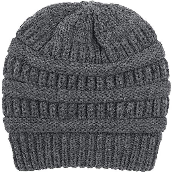 Vintervarm Stickad Mössa med Satinfoder Kabel Stickad Beanie Chunky Slouchy Skallehatt för Kvinnor (Grå)