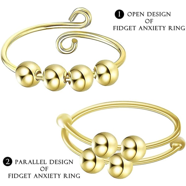 2 stk. Angst Ring med Perler. Fidget Ringe til Angst. Anti Angst Ring