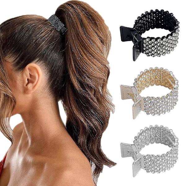 3 st Rhinestone hårklämma, hästsvans spänne hårklämma, metall hög hästsvans klo klämma för kvinnor tjockt långt hår