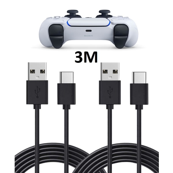 2-pak 3m 3 meter ladekabel - for PS5/ Playstation 5 USB-C svart