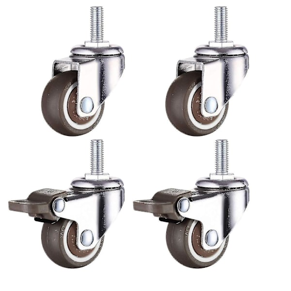 M10 Vridbara Hjul Med Broms, Tunga Gummisvänghjul, Arbetsbord, Möbelhjul, Gängdiameter: 10mm, Längd 25mm, 2 Med Bromsar + 2