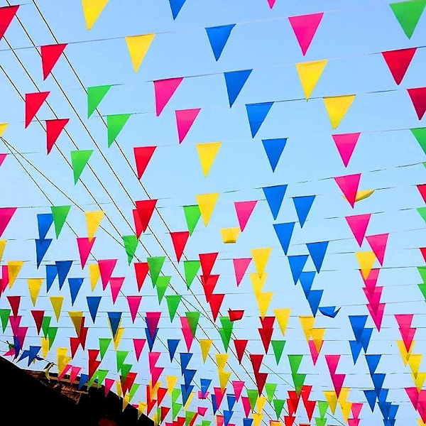 Vimpelbanner med 80 flag i flerfarvet nylonstof - Flagbanner - Udendørs trekantguirlande - Flag til fødselsdag, bryllup, aktivitetsfest 40m/131ft,80 Flags