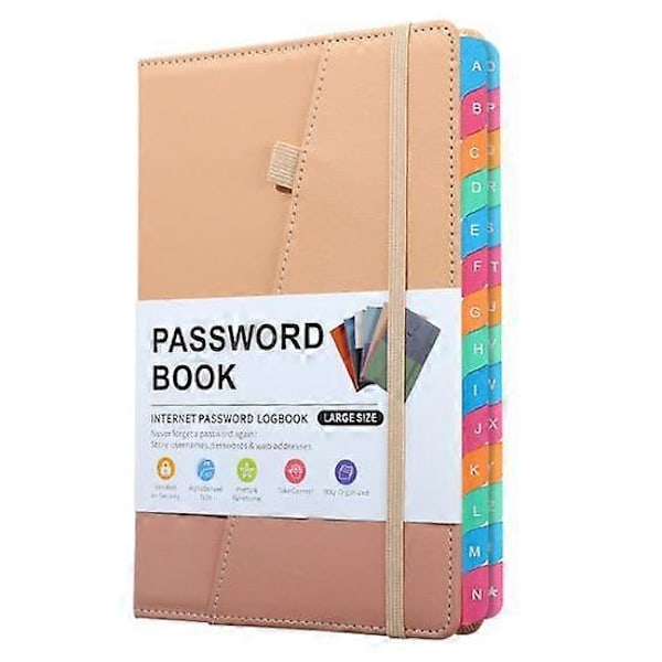 Alfabetiske faner Hardcover Password Keeper Bog til internetadgangskoder Webstedsadresser Notesbog khaki