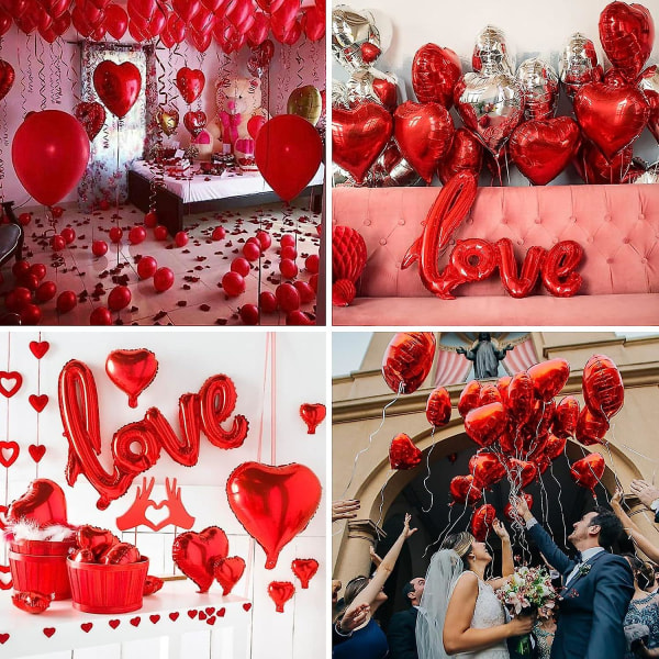 Valentinsballonger, Valentinsdekorasjoner, Kjærlighetsballonger, Hjerteballonger, Røde Bånd, Røde Ballonger For Valentinsdagsdekorasjoner, Valentines Day De