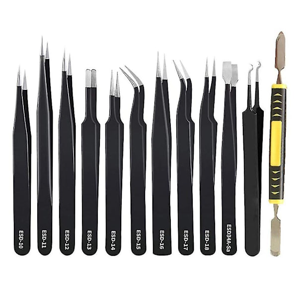 Pincet 12 stk. Esd Pincet Kit Antistatisk Ikke-magnetisk Rustfrit Stål Multi-standard Med Ba