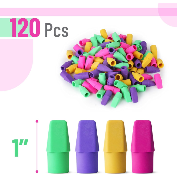 Erasers for Pencils, 120 Pack, Pencil Top Erasers, Eraser Caps, Kids, Cap Tops, Topper Erasers. Ereaser