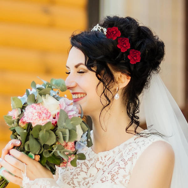 6 stk. røde roseblomster hårklemmer U-formet roseblomster hårnåle brude hårnål bryllup brudepiger hovedhårnål til fest brude tilbehør