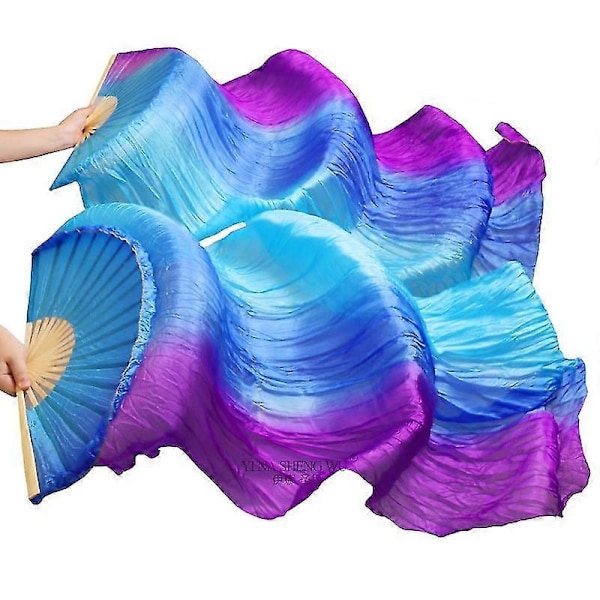 Populär Barn Dam Magdans Fläkt 1 Par Gradient Färg Dansare Träning Lång Imitations Silkesfläktar 150/180x90cm Rayon Silkesfläktar, 054672# Tw 180x90cm