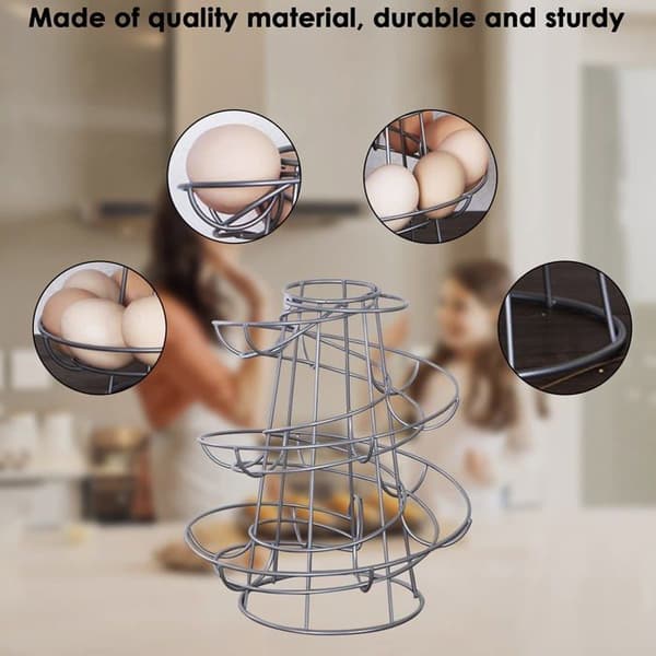 Spiral metall eggdispenserstativ for hønseegg, frittstående trådoppbevaringsstativ
