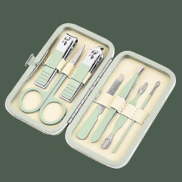 Manikyrset 7 st Professionell Nagelklippare Kit Pedikyrvård Verktyg - Rostfritt Stål Skötsel Verktyg För Resor (1 set, Grön)