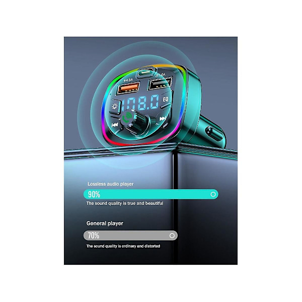 Bil Bluetooth Fm Transmitter Bil Bluetooth Mp3 Afspiller Dobbelt Usb Biloplader Med Eq Atmosfærelys