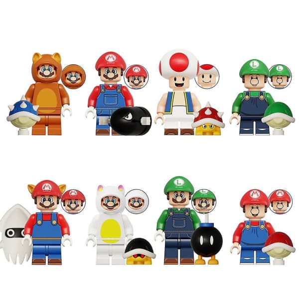 8 stk/sett Super Mario minifigurer monterte byggeklosser Leker Minifigur Samleobjekter Bursdagsgave til barn Dekorasjon