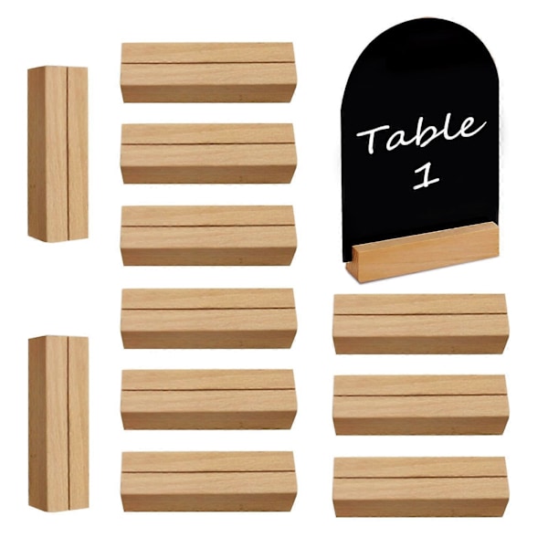12-pack Trä Placeringskortshållare för Bröllopsbord, Äkta Trä Bordsnummerhållare, Menyhållare, Solid Bas och Elegant Design